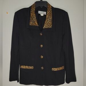 Pablo Collection Vintage Black Cheetah Print Blazer/Jacket Size 16P USA